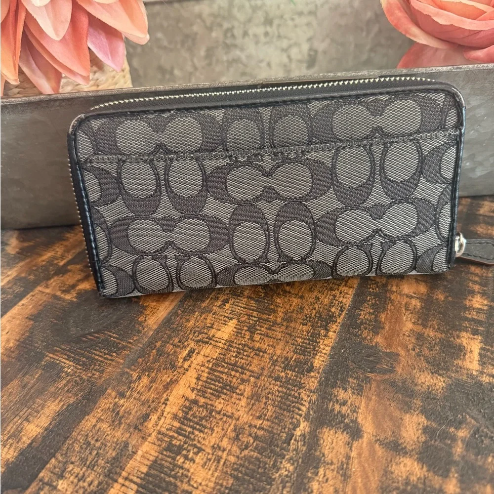 Coach Black Monogram zippy Wallet